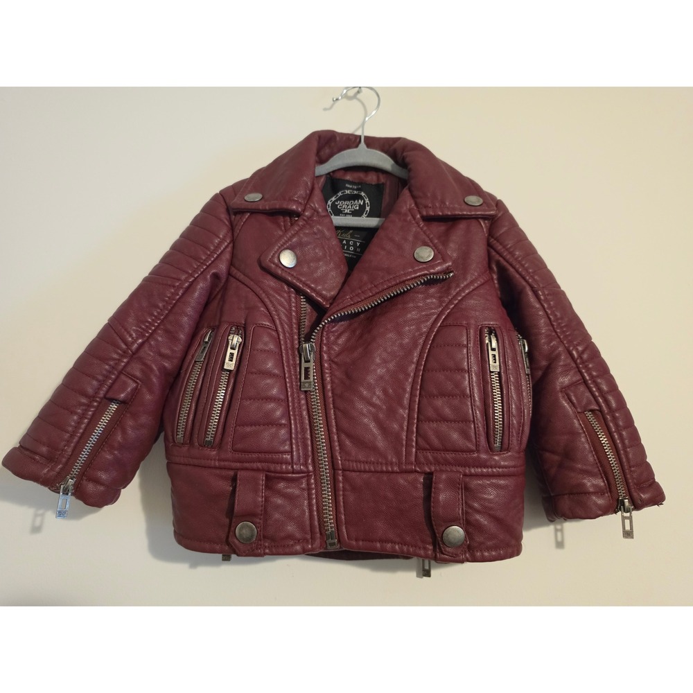 Jordan Craig Moto Jacket Kids 3 Burgundy Faux Leather Biker Quilted Zip Y2K Edgy